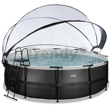 Bazén s krytom pieskovou filtráciou a tepelným čerpadlom Black Leather pool Exit Toys kruhový oceľová konštrukcia 450*122 cm čierny od 6 rokov