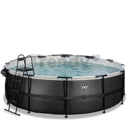 Bazén s krytom pieskovou filtráciou a tepelným čerpadlom Black Leather pool Exit Toys kruhový oceľová konštrukcia 450*122 cm čierny od 6 rokov
