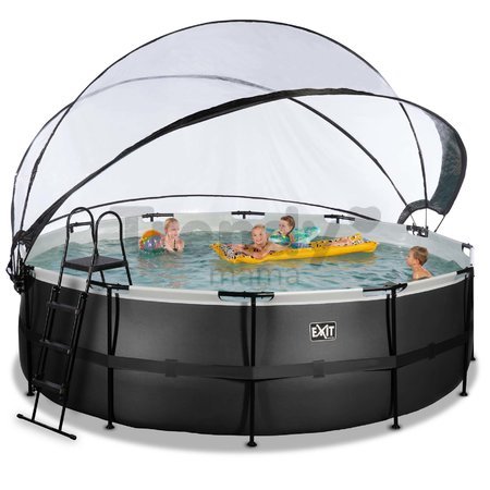 Bazén s krytom pieskovou filtráciou a tepelným čerpadlom Black Leather pool Exit Toys kruhový oceľová konštrukcia 450*122 cm čierny od 6 rokov