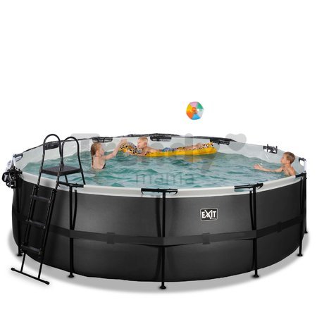 Bazén s krytom pieskovou filtráciou a tepelným čerpadlom Black Leather pool Exit Toys kruhový oceľová konštrukcia 450*122 cm čierny od 6 rokov