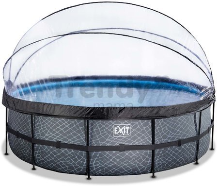 Bazén s krytom pieskovou filtráciou a tepelným čerpadlom Stone pool Exit Toys kruhový oceľová konštrukcia 488*122 cm šedý od 6 rokov