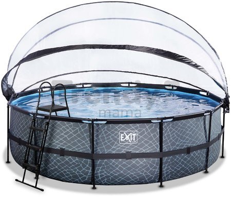 Bazén s krytom pieskovou filtráciou a tepelným čerpadlom Stone pool Exit Toys kruhový oceľová konštrukcia 488*122 cm šedý od 6 rokov