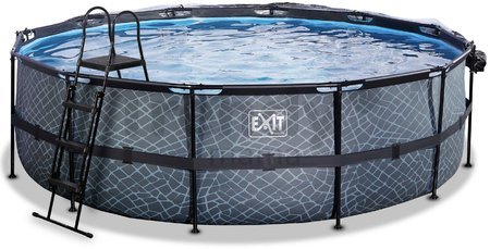 Bazén s krytom pieskovou filtráciou a tepelným čerpadlom Stone pool Exit Toys kruhový oceľová konštrukcia 488*122 cm šedý od 6 rokov