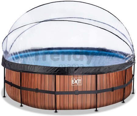 Bazén s krytom pieskovou filtráciou a tepelným čerpadlom Wood pool Exit Toys kruhový oceľová konštrukcia 488*122 cm hnedý od 6 rokov