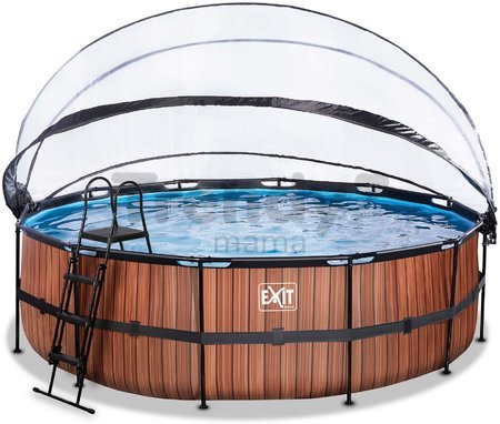 Bazén s krytom pieskovou filtráciou a tepelným čerpadlom Wood pool Exit Toys kruhový oceľová konštrukcia 488*122 cm hnedý od 6 rokov