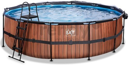 Bazén s krytom pieskovou filtráciou a tepelným čerpadlom Wood pool Exit Toys kruhový oceľová konštrukcia 488*122 cm hnedý od 6 rokov