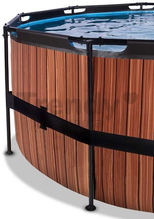 Bazén s krytom pieskovou filtráciou a tepelným čerpadlom Wood pool Exit Toys kruhový oceľová konštrukcia 488*122 cm hnedý od 6 rokov