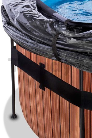 Bazén s krytom pieskovou filtráciou a tepelným čerpadlom Wood pool Exit Toys kruhový oceľová konštrukcia 488*122 cm hnedý od 6 rokov
