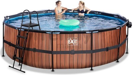 Bazén s krytom pieskovou filtráciou a tepelným čerpadlom Wood pool Exit Toys kruhový oceľová konštrukcia 488*122 cm hnedý od 6 rokov