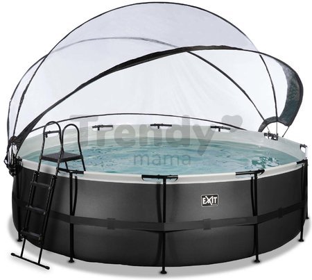 Bazén s krytom pieskovou filtráciou a tepelným čerpadlom Black Leather pool Exit Toys kruhový oceľová konštrukcia 488*122 cm čierny od 6 rokov