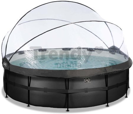 Bazén s krytom pieskovou filtráciou a tepelným čerpadlom Black Leather pool Exit Toys kruhový oceľová konštrukcia 488*122 cm čierny od 6 rokov