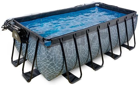 Bazén s krytom pieskovou filtráciou a tepelným čerpadlom Stone pool Exit Toys oceľová konštrukcia 400*200*122 cm šedý od 6 rokov