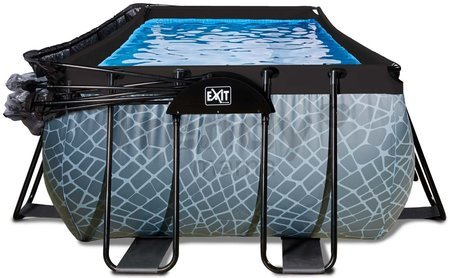 Bazén s krytom pieskovou filtráciou a tepelným čerpadlom Stone pool Exit Toys oceľová konštrukcia 400*200*122 cm šedý od 6 rokov
