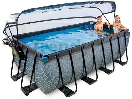 Bazén s krytom pieskovou filtráciou a tepelným čerpadlom Stone pool Exit Toys oceľová konštrukcia 400*200*122 cm šedý od 6 rokov