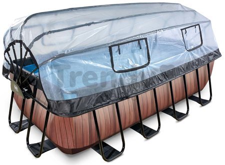 Bazén s krytom pieskovou filtráciou a tepelným čerpadlom Wood pool Exit Toys oceľová konštrukcia 400*200*122 cm hnedý od 6 rokov