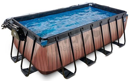 Bazén s krytom pieskovou filtráciou a tepelným čerpadlom Wood pool Exit Toys oceľová konštrukcia 400*200*122 cm hnedý od 6 rokov
