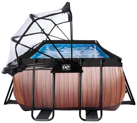 Bazén s krytom pieskovou filtráciou a tepelným čerpadlom Wood pool Exit Toys oceľová konštrukcia 400*200*122 cm hnedý od 6 rokov