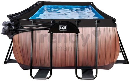 Bazén s krytom pieskovou filtráciou a tepelným čerpadlom Wood pool Exit Toys oceľová konštrukcia 400*200*122 cm hnedý od 6 rokov