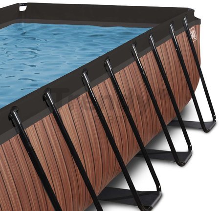 Bazén s krytom pieskovou filtráciou a tepelným čerpadlom Wood pool Exit Toys oceľová konštrukcia 400*200*122 cm hnedý od 6 rokov