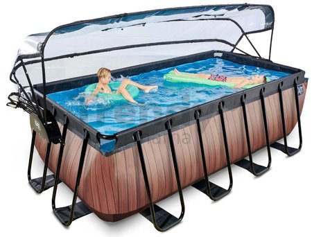 Bazén s krytom pieskovou filtráciou a tepelným čerpadlom Wood pool Exit Toys oceľová konštrukcia 400*200*122 cm hnedý od 6 rokov