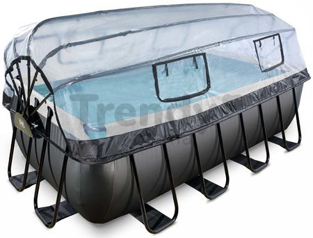 Bazén s krytom pieskovou filtráciou a tepelným čerpadlom Black Leather pool Exit Toys oceľová konštrukcia 400*200*122 cm čierny od 6 rokov