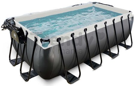 Bazén s krytom pieskovou filtráciou a tepelným čerpadlom Black Leather pool Exit Toys oceľová konštrukcia 400*200*122 cm čierny od 6 rokov