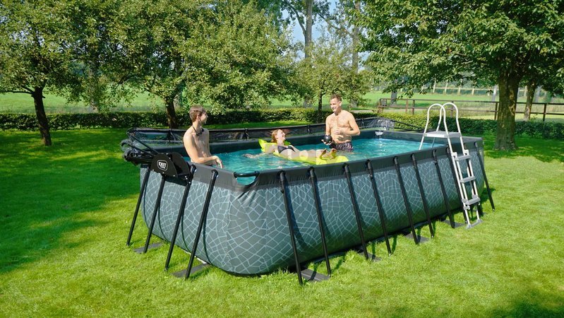 Bazén s krytom pieskovou filtráciou a tepelným čerpadlom Stone pool Exit Toys oceľová konštrukcia 540*250*122 cm šedý od 6 rokov