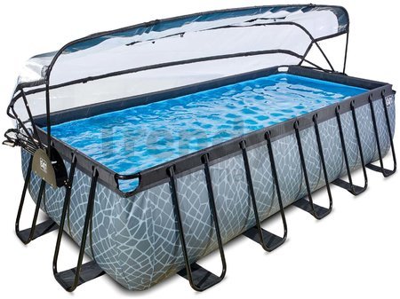 Bazén s krytom pieskovou filtráciou a tepelným čerpadlom Stone pool Exit Toys oceľová konštrukcia 540*250*122 cm šedý od 6 rokov