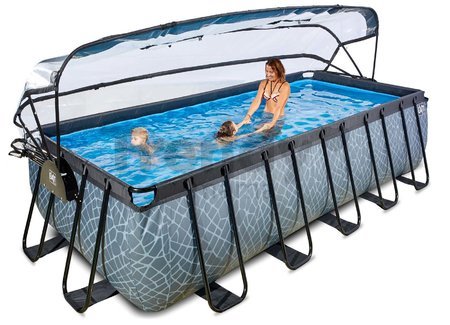 Bazén s krytom pieskovou filtráciou a tepelným čerpadlom Stone pool Exit Toys oceľová konštrukcia 540*250*122 cm šedý od 6 rokov