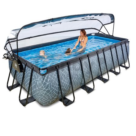 Bazén s krytom pieskovou filtráciou a tepelným čerpadlom Stone pool Exit Toys oceľová konštrukcia 540*250*122 cm šedý od 6 rokov