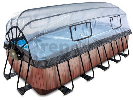 Bazén s krytom pieskovou filtráciou a tepelným čerpadlom Wood pool Exit Toys oceľová konštrukcia 540*250*122 cm hnedý od 6 rokov