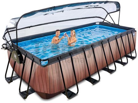Bazén s krytom pieskovou filtráciou a tepelným čerpadlom Wood pool Exit Toys oceľová konštrukcia 540*250*122 cm hnedý od 6 rokov