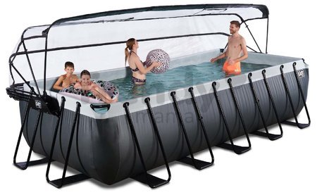 Bazén s krytom pieskovou filtráciou a tepelným čerpadlom Black Leather pool Exit Toys oceľová konštrukcia 540*250*122 cm čierny od 6 rokov