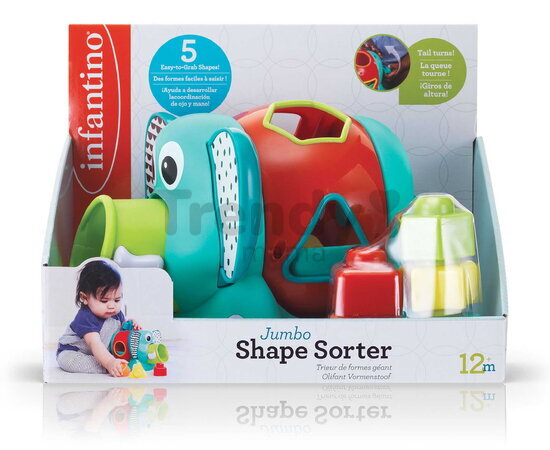 Slon s vkladacími tvarmi Jumbo Shape Sorter Infantino s pohyblivými ušami od 12 mes
