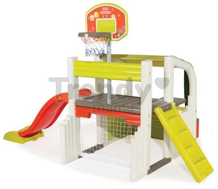 Hracie centrum Fun Center Smoby so šmykľavkou dlhou 150 cm a basketbalovým košom od 24 mes