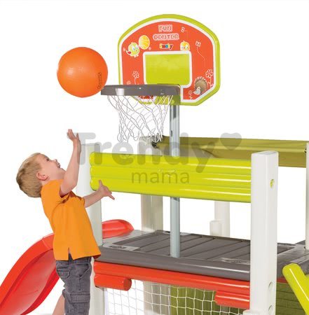 Hracie centrum Multisport Fun Center Smoby so 150 cm šmykľavkou basketbalom futbalom a piknikovým stolom od 2 rokov