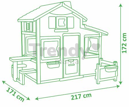 Domček Priateľov priestranný Neo Friends House Smoby so záhradkou rozšíriteľný 2 dvere 6 okien a piknik stolík 172 cm výška s UV filtrom