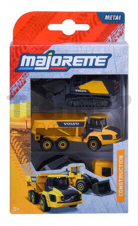 Autíčka stavebné Volvo Construction Edition Majorette s pohyblivými časťami 7,5 cm dĺžka 3 druhy 2 varianty
