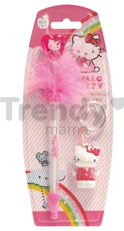 Sada pero a kľúčenka Hello Kitty Stylo Lumineux Coeur CTC mini ružové