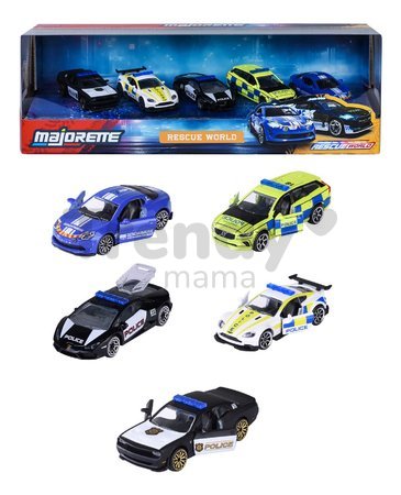 Autíčka záchranárske Rescue World 5 Pieces Majorette kovové sada 5 druhov v darčekovom balení dĺžka 7,5 cm 1:64 cm