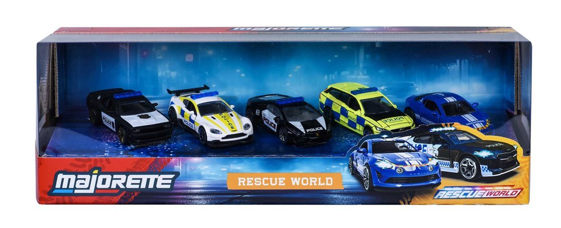 Autíčka záchranárske Rescue World 5 Pieces Majorette kovové sada 5 druhov v darčekovom balení dĺžka 7,5 cm 1:64 cm