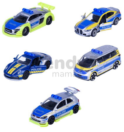 Mașinuțe Poliție Tune It Safe Giftpack Majorette set metalic de 5 tipuri în ambalaj cadou, lungime 7,5 cm, 1:64