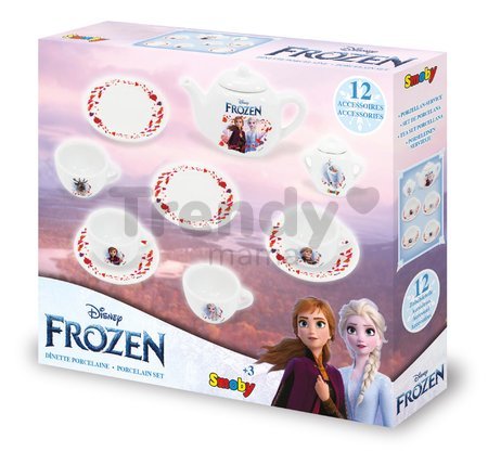 Porcelánová čajová súprava Ľadové Kráľovstvo Frozen Disney Smoby s čajníkom šálkami a tanierikmi 12 dielov