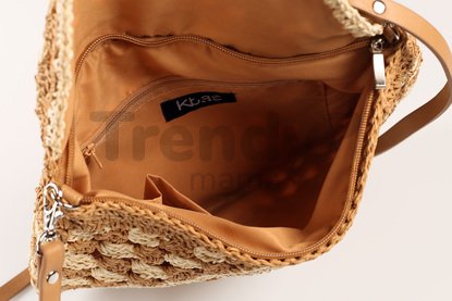 Listová kabelka cez rameno Kbas zo syntetickej rafie krémová