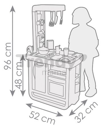 Kuchynka elektronická Bon Appetit Kitchen Smoby s kávovarom a chladnička s rúrou na pečenie 23 doplnkov 96 cm výška/49 cm pult