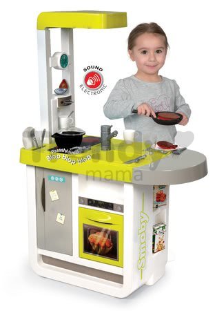 Kuchynka Cherry Smoby elektronická so zvukmi, s opečenými potravinami a kávovarom s 25 doplnkami zeleno-šedá