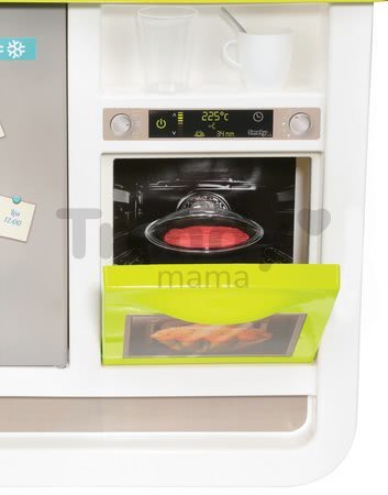 Kuchynka Cherry Smoby elektronická so zvukmi, s opečenými potravinami a kávovarom s 25 doplnkami zeleno-šedá