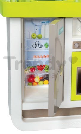 Kuchynka Cherry Smoby elektronická so zvukmi, s opečenými potravinami a kávovarom s 25 doplnkami zeleno-šedá