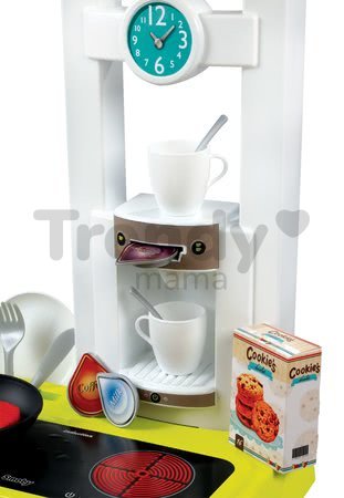 Kuchynka Cherry Smoby elektronická so zvukmi, s opečenými potravinami a kávovarom s 25 doplnkami zeleno-šedá