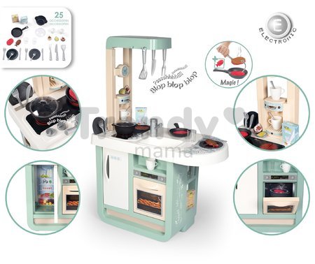 Kuchynka so zvukmi Cherry Kitchen Green Smoby s jedálenským stolom rúrou a chladnička s 25 doplnkami